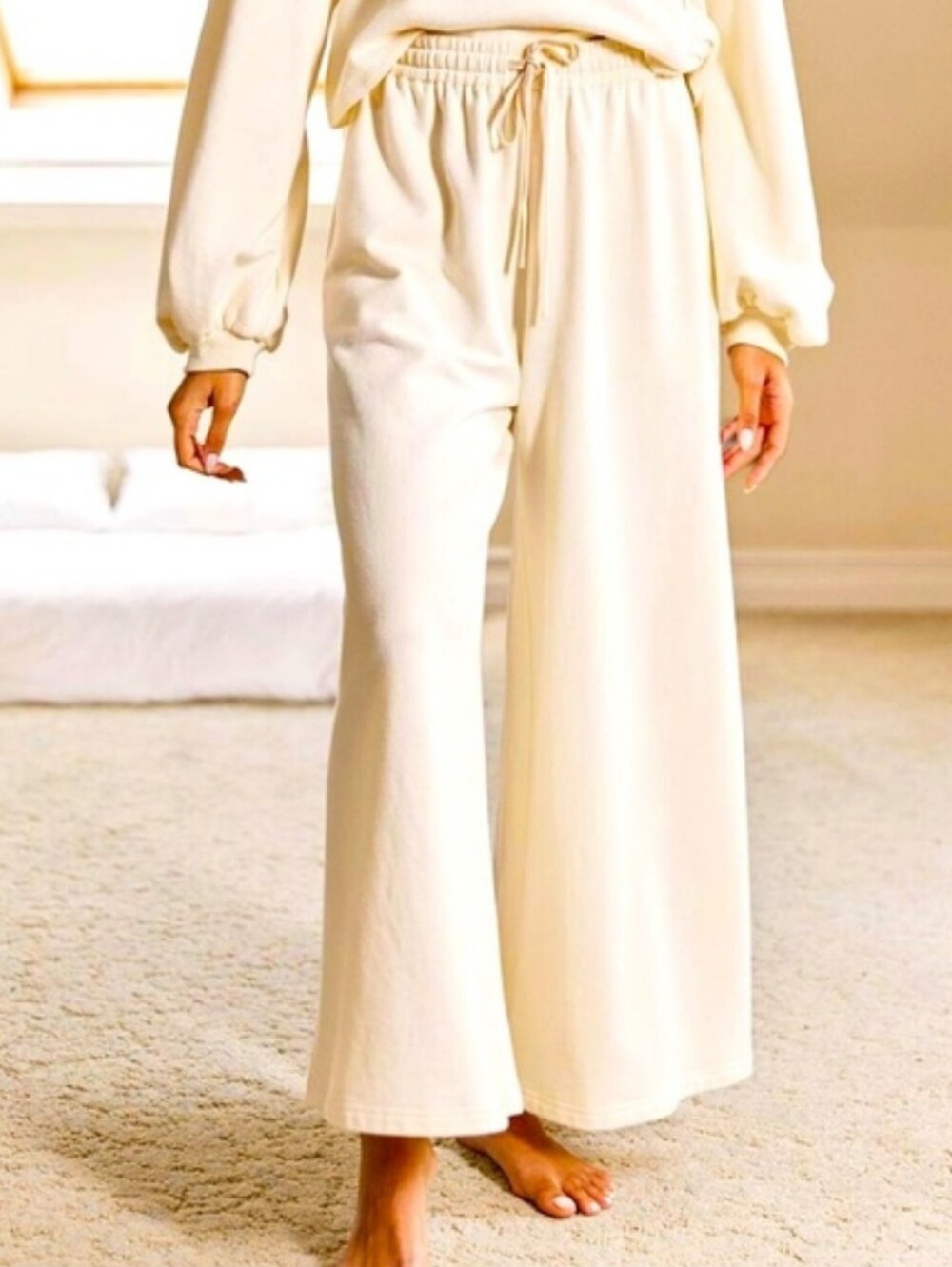 NAP Loungewear Ultra Wide Full Palazzo Leg Cotton Poplin Sweatpants French Terry